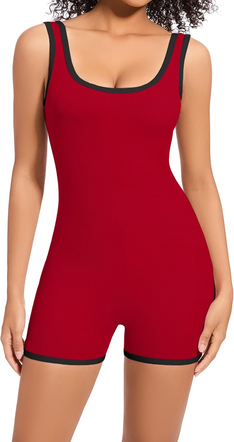 HVT Women's Ribbed Romper Strap Scoop Neck One-Piece Catsuit for Summer Shorts Jumpsuits Gym Yoga Fashion Clothes