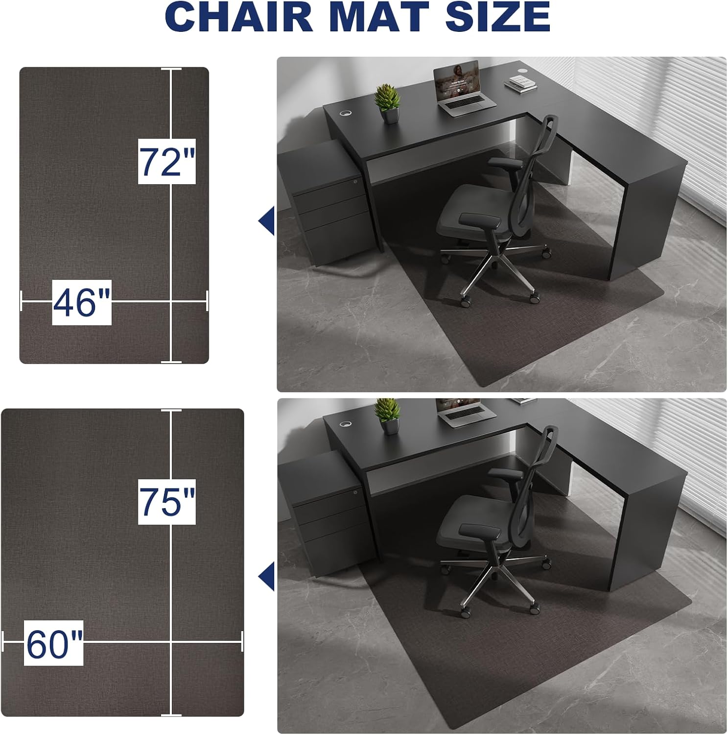 SALLOUS Chair Mat for Hard Floors 46" x 72" - Office Chair Mat for Hardwood Floors, Heavy Duty Vinyl Floor Mat for Under Table, Floor Protector Desk Mat for Home Office (Dark Gray Fabric-Texture)