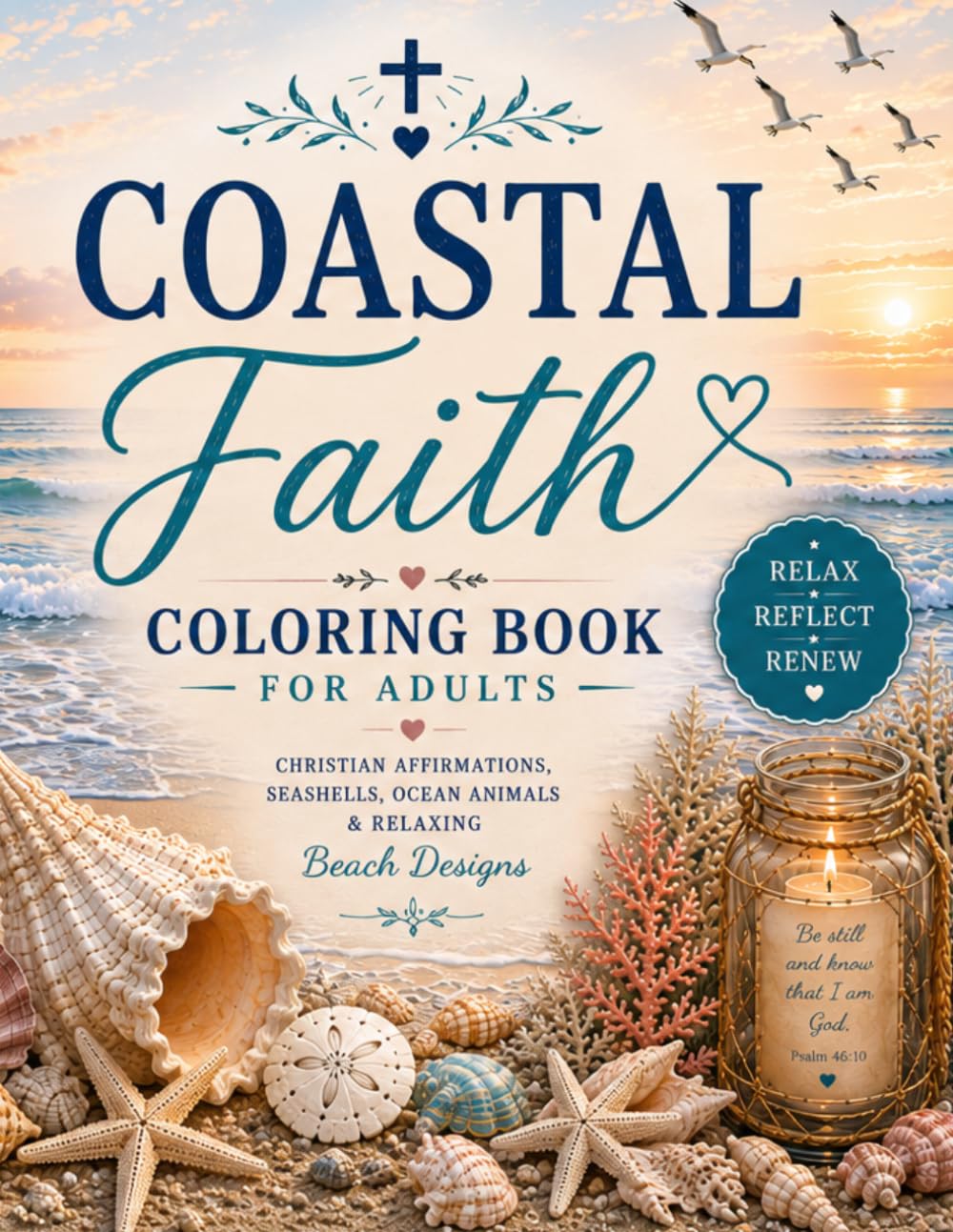 Coastal Faith Coloring Book for Adults: Christian Affirmations, Seashells, Ocean Animals & Relaxing Beach Designs