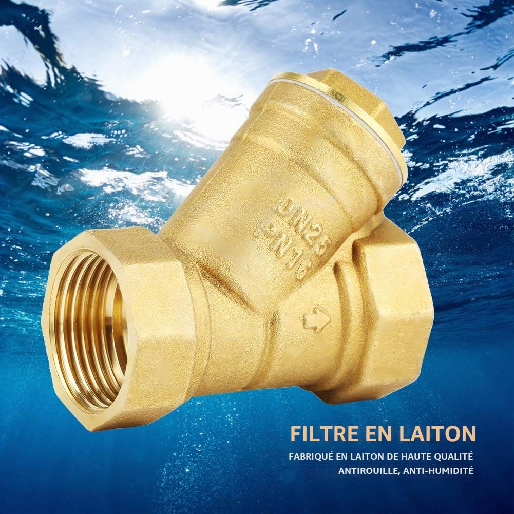 Connecteur de Vanne Filtre en Y, Laiton, 1 Pouce BSPP, Haute Dureté, pour Séparation Eau, 7 x 7,5 cm, Filetage Femelle