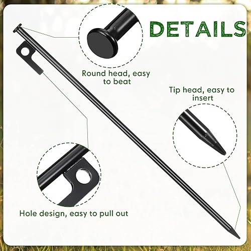 Miniatura 3 de Blulu 24 estacas de 81216 pulgadas, estacas de metal de acero resistente, estacas de metal irrompibles e inflexibles, estacas de tienda de campaña