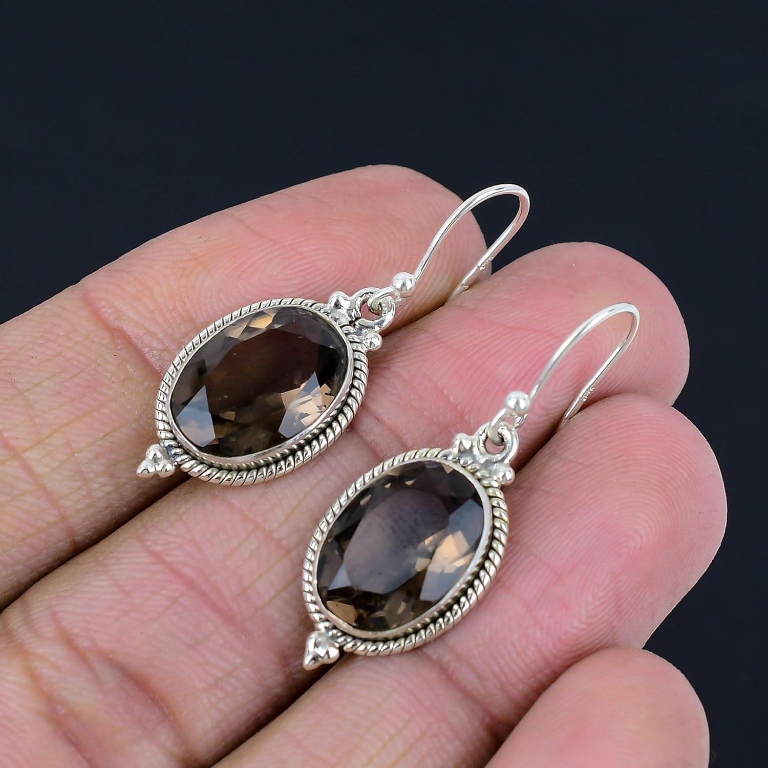 Silver Palace 925 Sterling Silver Natural Smoky Quartz Drop Dangle Earrings for Women