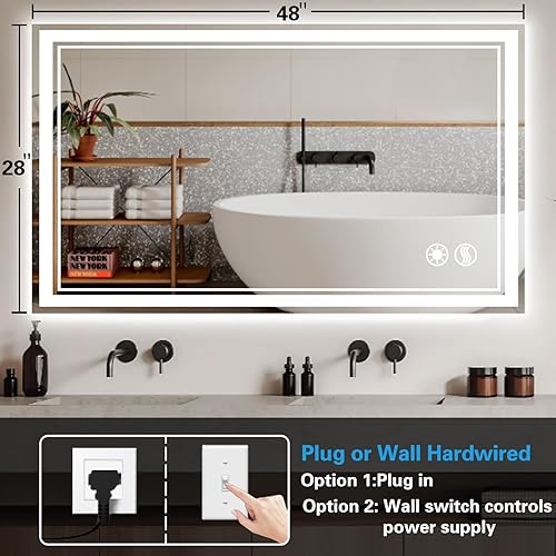 Miniatura 6 de Espejo de baño LED de 24 x 32 pulgadas, espejo de baño sin niebla con luces LED regulables, espejo LED de 3 colores para baño, espejo de tocador con