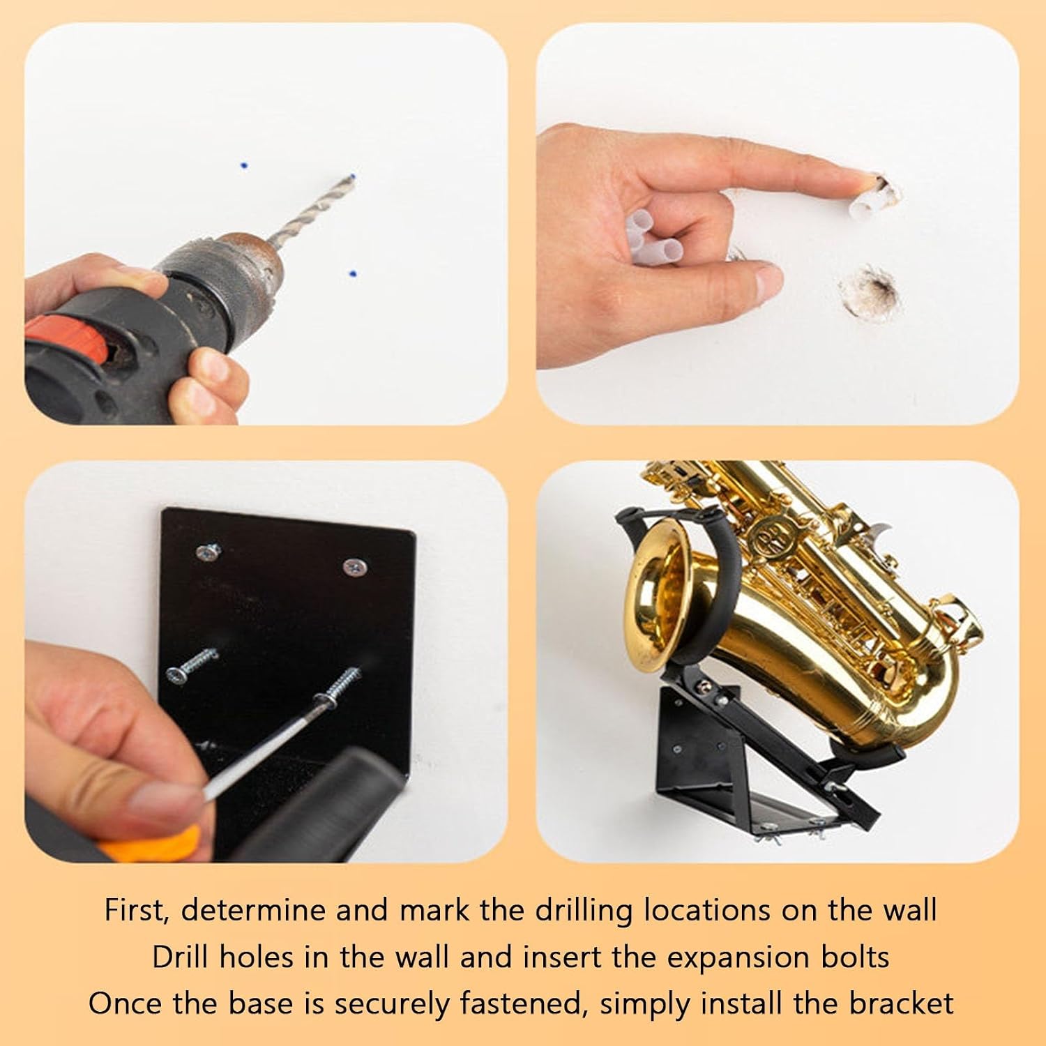 Wall-Mounted Alto/Tenor Saxophone Stand,Angle-Adjustable Saxophone Stand Holder Rack,with Padded Holder,Lightweight and Compact