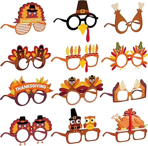 BigOtters Gafas de Acción de Gracias, 12 lentes de pavo para el día de Acción de Gracias, gafas de fiesta de cosplay, accesorios de fotos para el