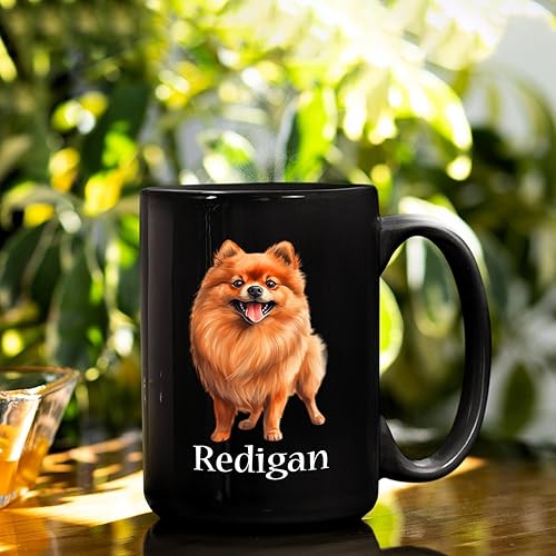 Miniatura 3 de Taza de café de Pomerania con nombre personalizado, regalo para hombres, mujeres, propietarios de Pomerania, taza de cerámica negra personalizada de