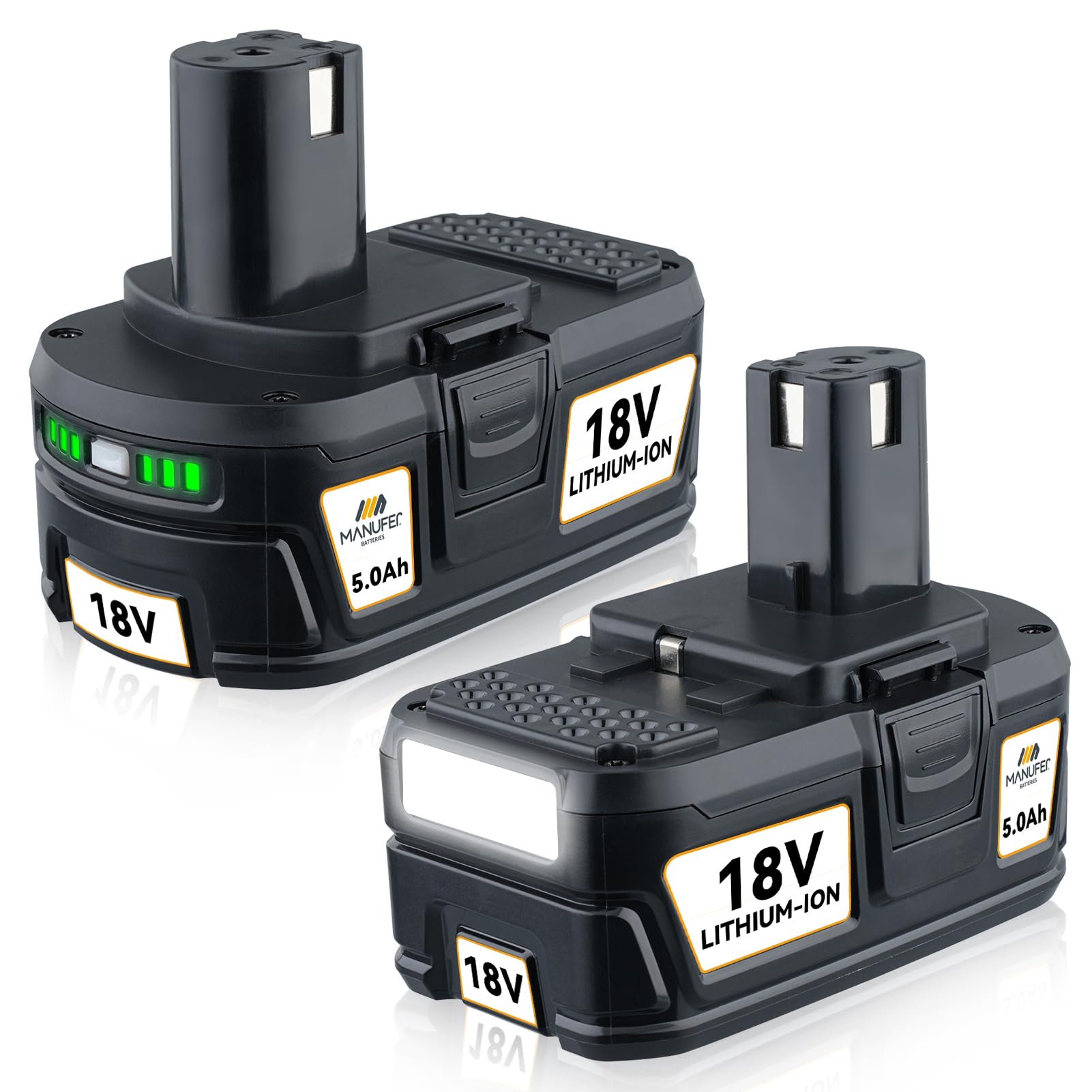 MANUFER P108 5.0AH Ricambio per Ryobi 18V batteria agli ioni di litio P108 P107 RB18L50 RB18L40 RB18L25 RB18L15 confezione da 2