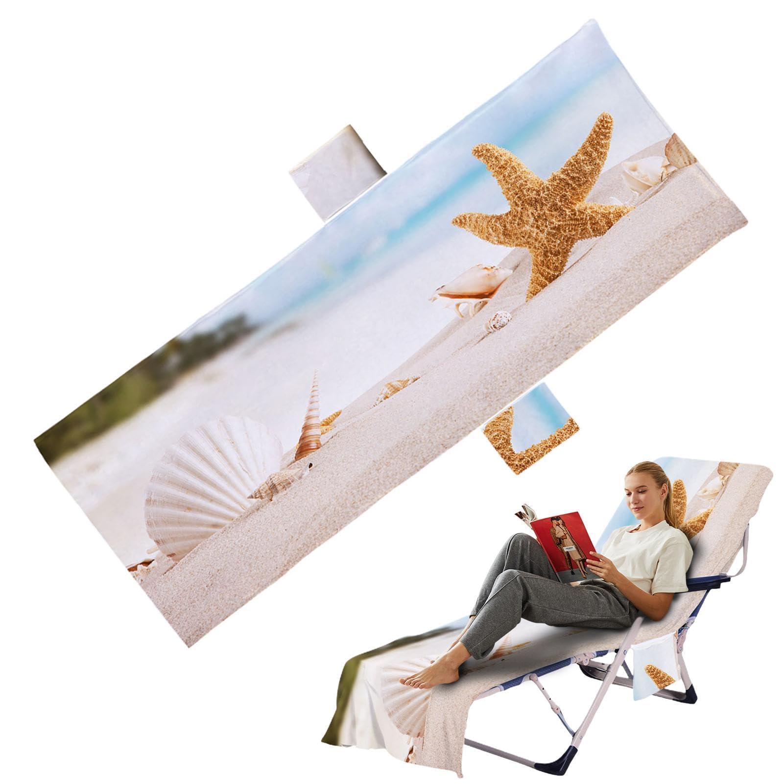 Housse de chaise longue avec poches drap de bain microfrais pour transat