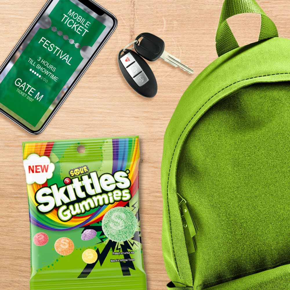 SKITTLES GUMMIES Sour Gummy Candy Grab and Go Pack, 5.8 oz Bag, Pack of 12