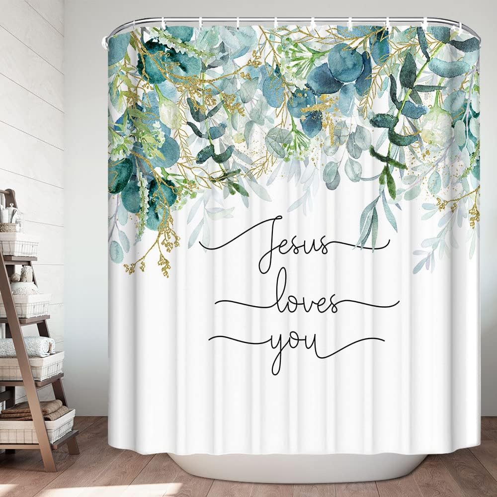 Wathon Bible Verse Botanical Shower Curtain, Christian