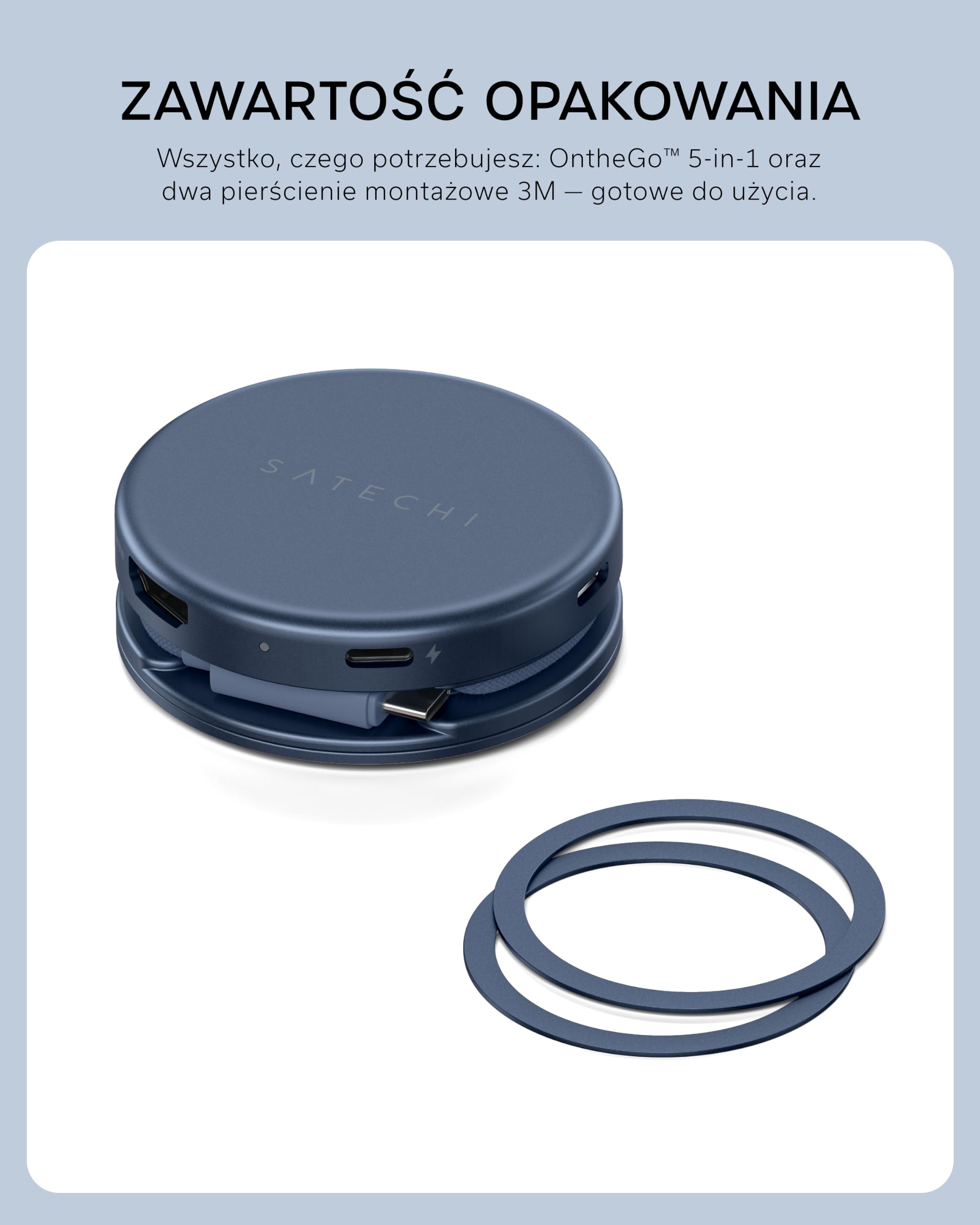 SATECHI hub USB-C OntheGo™ 5 w 1, HDMI 4K@60 Hz, indygo | PD 60 W, czytnik kart SD oraz porty USB-A i USB-C 5 Gb/s, dopasowany do MacBooka Neo