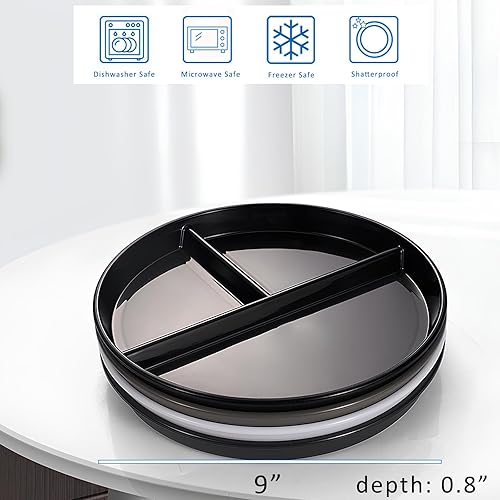 Miniatura 4 de Platos de control de porciones de 9 pulgadas (paquete de 4) platos divididos de plástico para adultos, plato llano de 3 compartimentos, perfecto