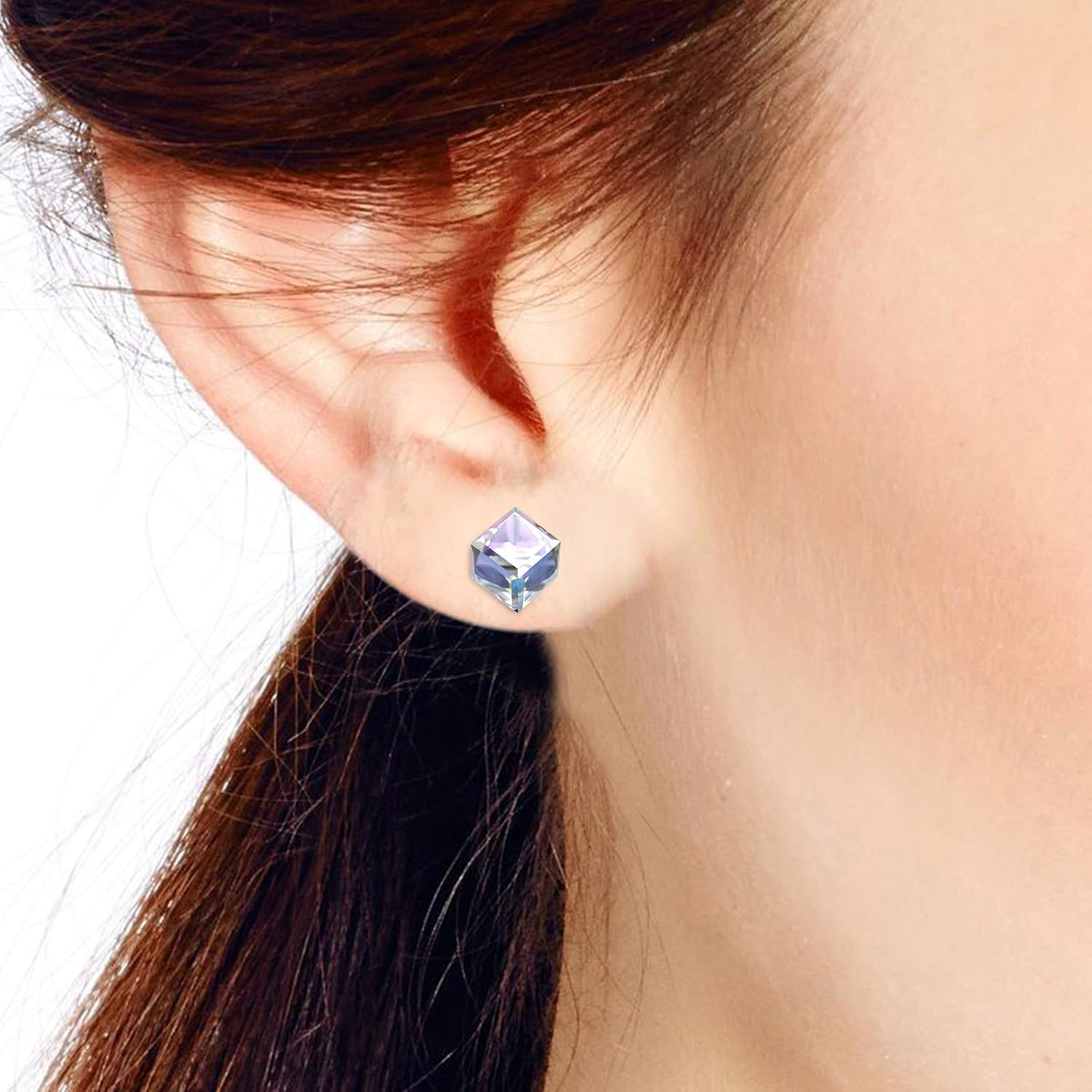 AeraVida .925 Sterling Silver Crystal Prism Cube 6mm Stud Earrings | Modern Geometric Earrings for Women | Lightweight Push-Back Studs in 6 Colors | Hypoallergenic Jewelry