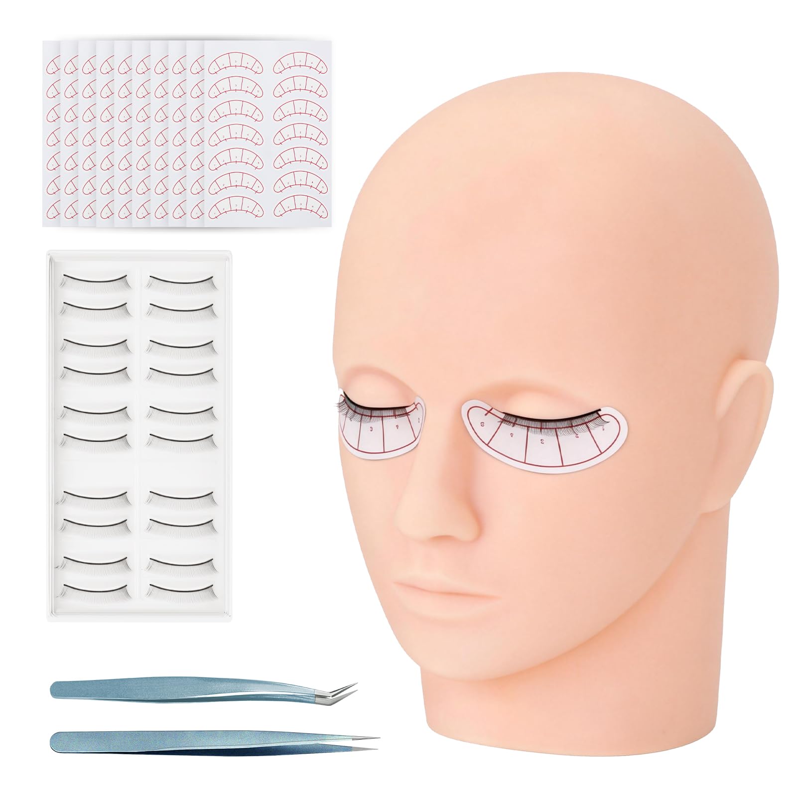 Yofuly Juego de cabeza de ejercicios de extensión de pestañas, maniquí profesional con pestañas postizas, pestañas y entrenamiento de maquillaje para principiantes
