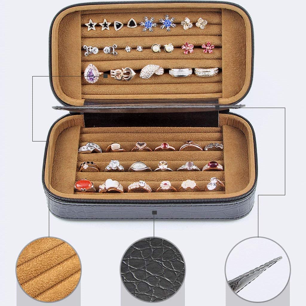 Schmuckkasten Schmuckkästchen Schmuckbox Leder Reise Tragbare Große Kapazität Ring Box Samt Innen Doppelschicht Schmuck Organizer Box Für Frau. Schmuckschatulle (Color : A, Size : 9.5x18.5x8cm)