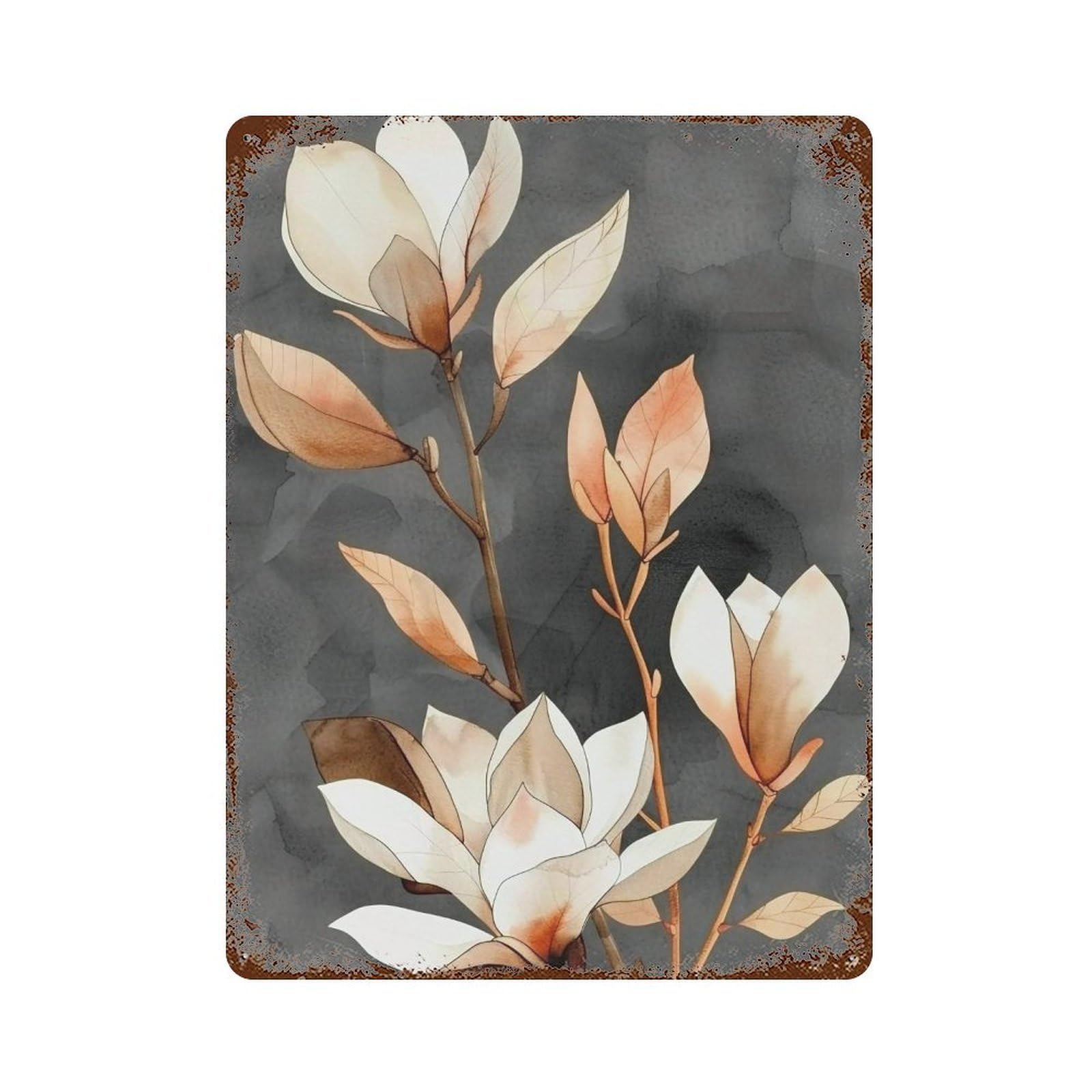 WIHYRTUI Soft Gradient Neutral Foliage Cream Orange Floral Motif 01 Wall Retro Iron Metal Tin Sign Vintage Art Poster Modern Home Cofffee Club Art Bar Shop Decor Style 40x30cm