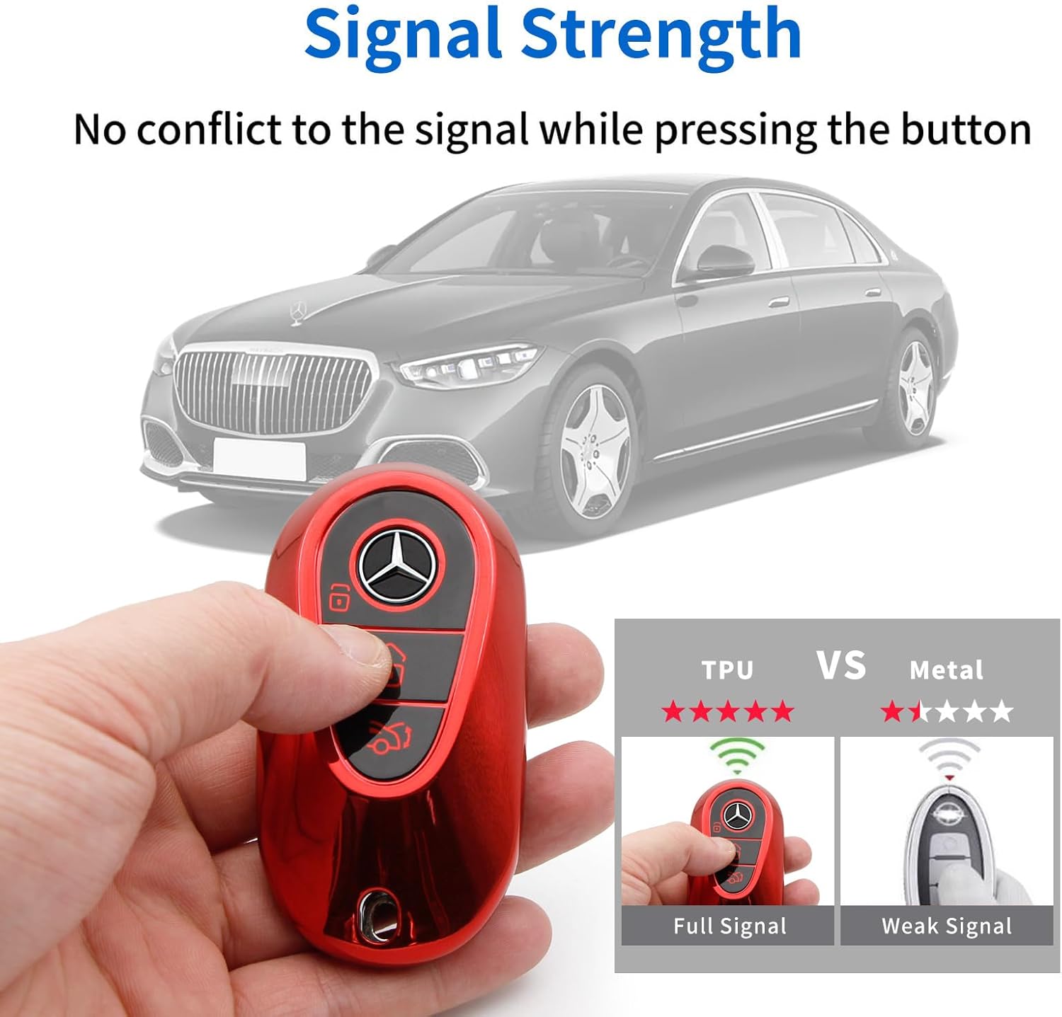 Creativity Advanced soft TPU Key Case Suitable for Mercedes Benz 2022-2025 C S EQE EQS 2023-2025 GLC CLE SL 2024-2025 E smart key (Red Combination (model C)) - Image 5
