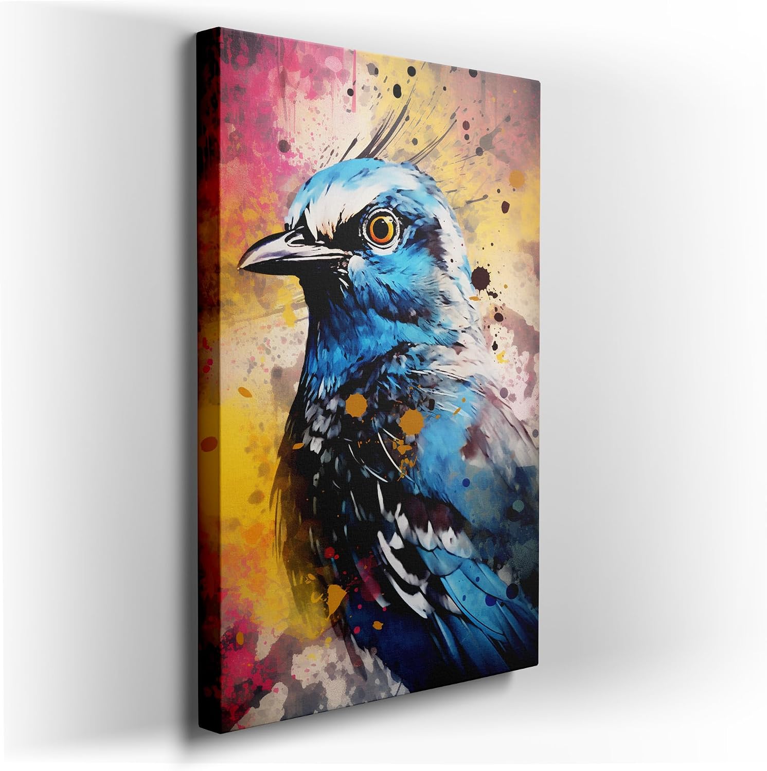 Canvas for Living room. Vivid Portrait of a Blue Bird: An Artistic Explosion of Color and Pattern, 27 x 18 inch Canvas Wall Art - Contemporary Masterpieces - Nature Home Decor - 69x46 cm (27x18 inch)