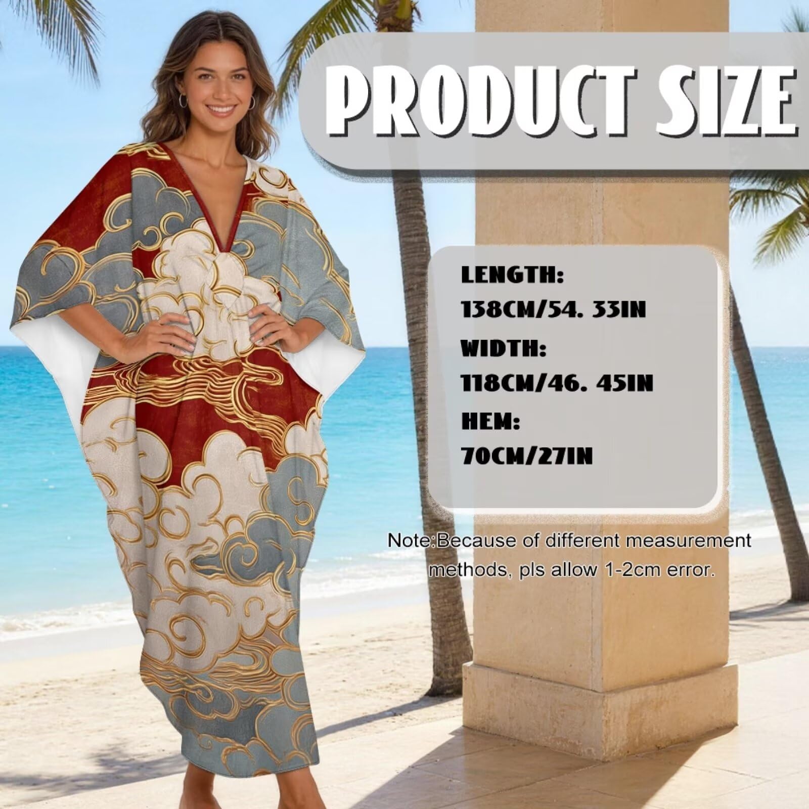 Poceacles Vestito da spiaggia da donna, caftano, abito da spiaggia, copricostume da bagno, estetico asiatico, orientale, grafico