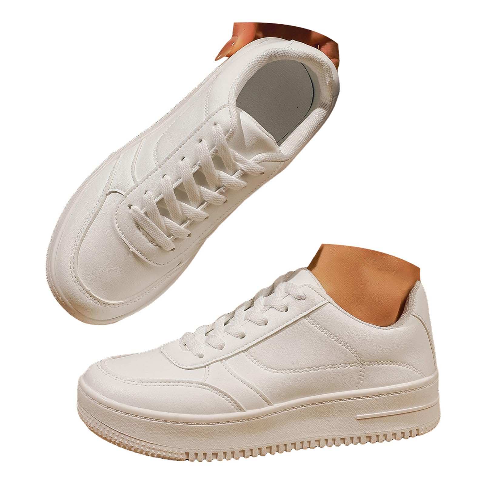 Fashion Platform Sneakers for Women 2026 Women's Breathable Walking Shoes Lace Up Chunky Sneakers for Women 2026 Comfortable Support Casual Leather Upper, Rubber Sole for School Travel Office 5.5 C