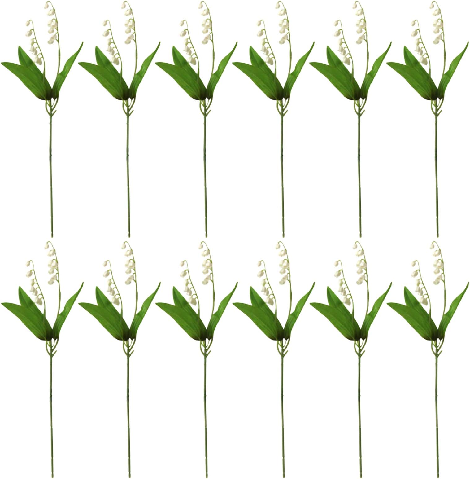 DUDNJC 12Pcs Artificial Lily of The Valley Flowers, Fake White Bell orchid Plants Silk Real Touch Flowers Bridal Bouquets for Floral Arrangments Home Table Centerpieces Party Wedding DIY Decor