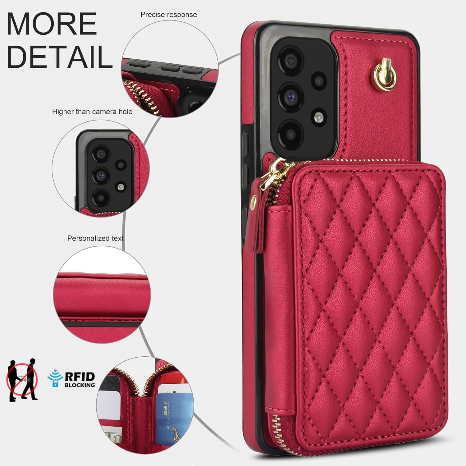 Phone Case for Samsung Galaxy A53 5G Wallet Cell Cover with Tempered Glass Screen Protector Wrist Crossbody Strap RFID Blocking Credit Card Holder Slot A 53 G5 53A SM A536U 6.5" 2022 Women Girls Red