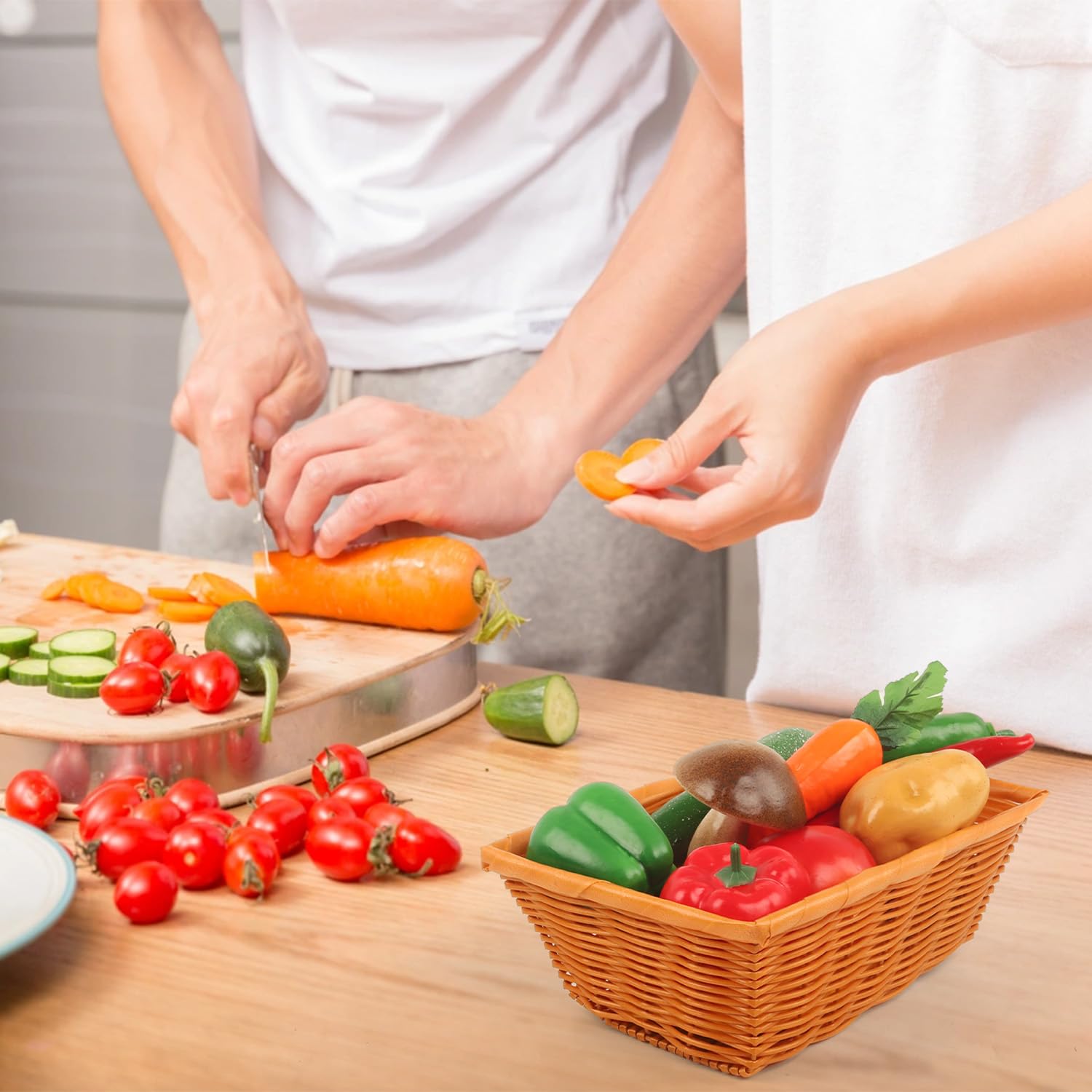 Nsmykhg 6 cestas tejidas para pan, cestas cuadradas de plástico pequeñas para alimentos y regalos, almacenamiento marrón para frutas, verduras, aperitivos, cestas vacías de cocina y restaurante, 11.8