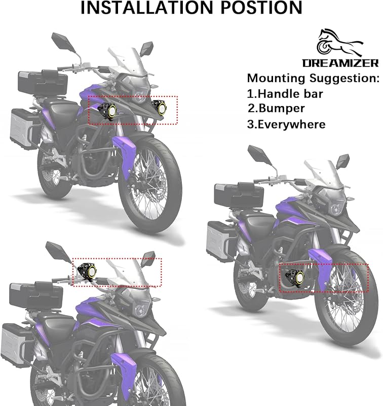 DREAMIZER Motoros Első Fényszóró Angyal Szem DRL Világítással - 12/24V Vízálló Ködlámpa R1200GS Kompatibilis ATV UTV Terepjárókhoz