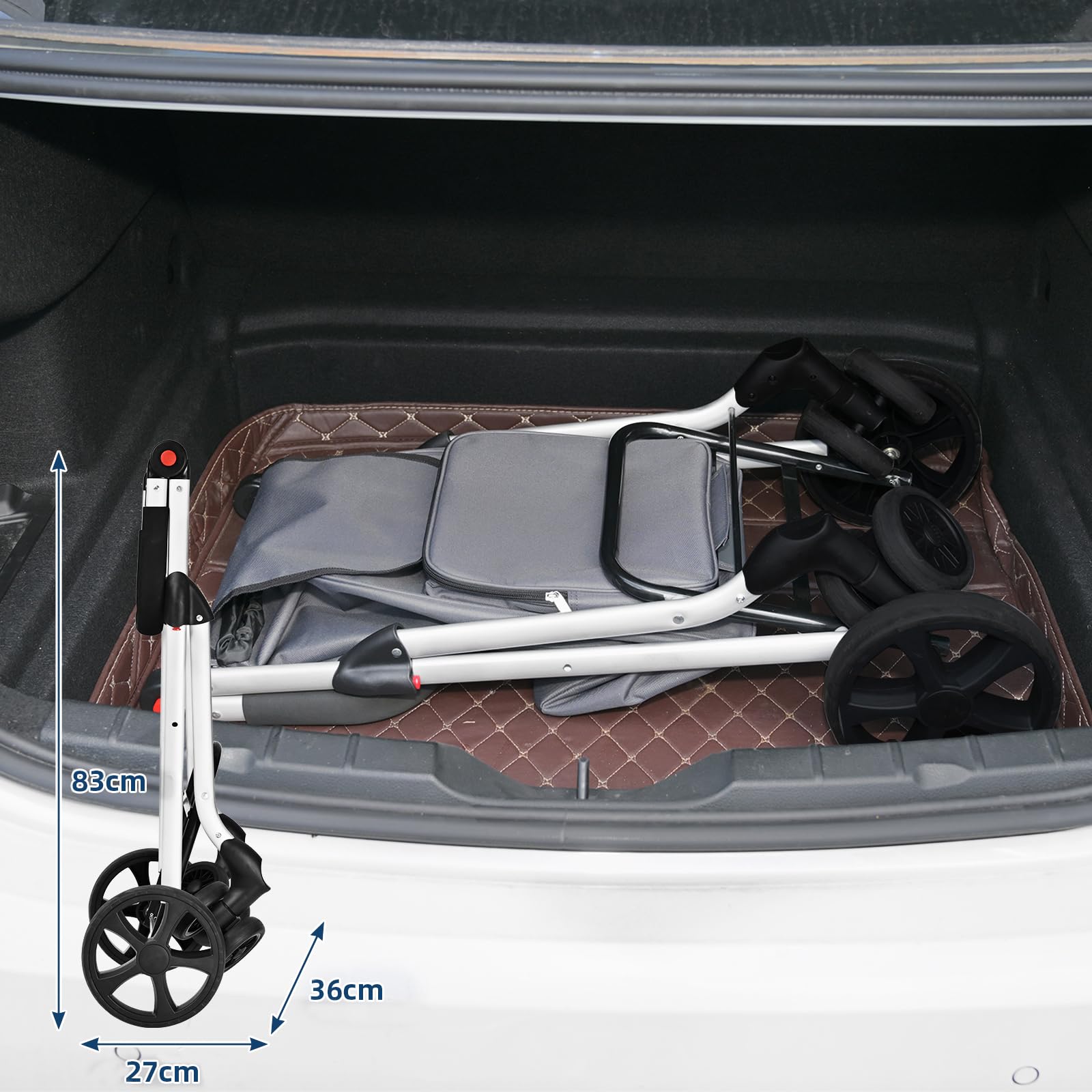 LEUYA Chariot de Courses Pliable 6 Roues Monte-Escalier, Panier en Aluminium 45L avec Sac Isotherme 8L, Caddie de Marché, Charge Max 25kg, Noir