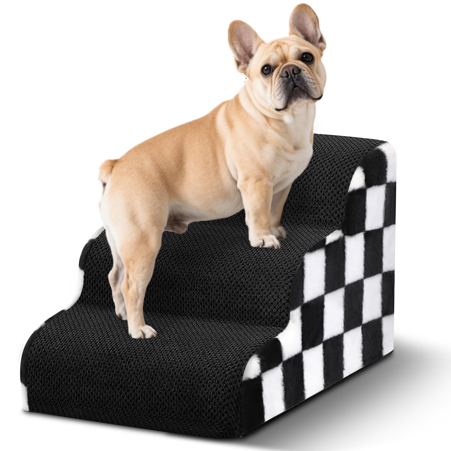 Dog Stairs for Bed,Dog Steps for Bed and Couch, Non-Slip Balanced Pet Ramp Indoor, Checkerboard Pattern. 15.7inches H, 3-Step