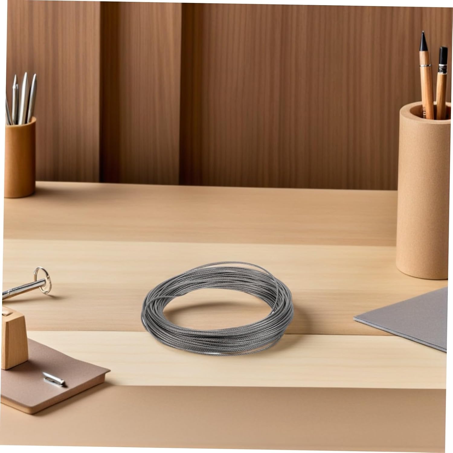 Stainless Steel Wire Rope Kit 98.43ft X 0.06 in Aluminum Crimp Sleeves | Deck Railing Systems and Clothesline Diy, Silver Finish, 1.5mm 30m Roll, Includes 20 Aluminum Sleeves