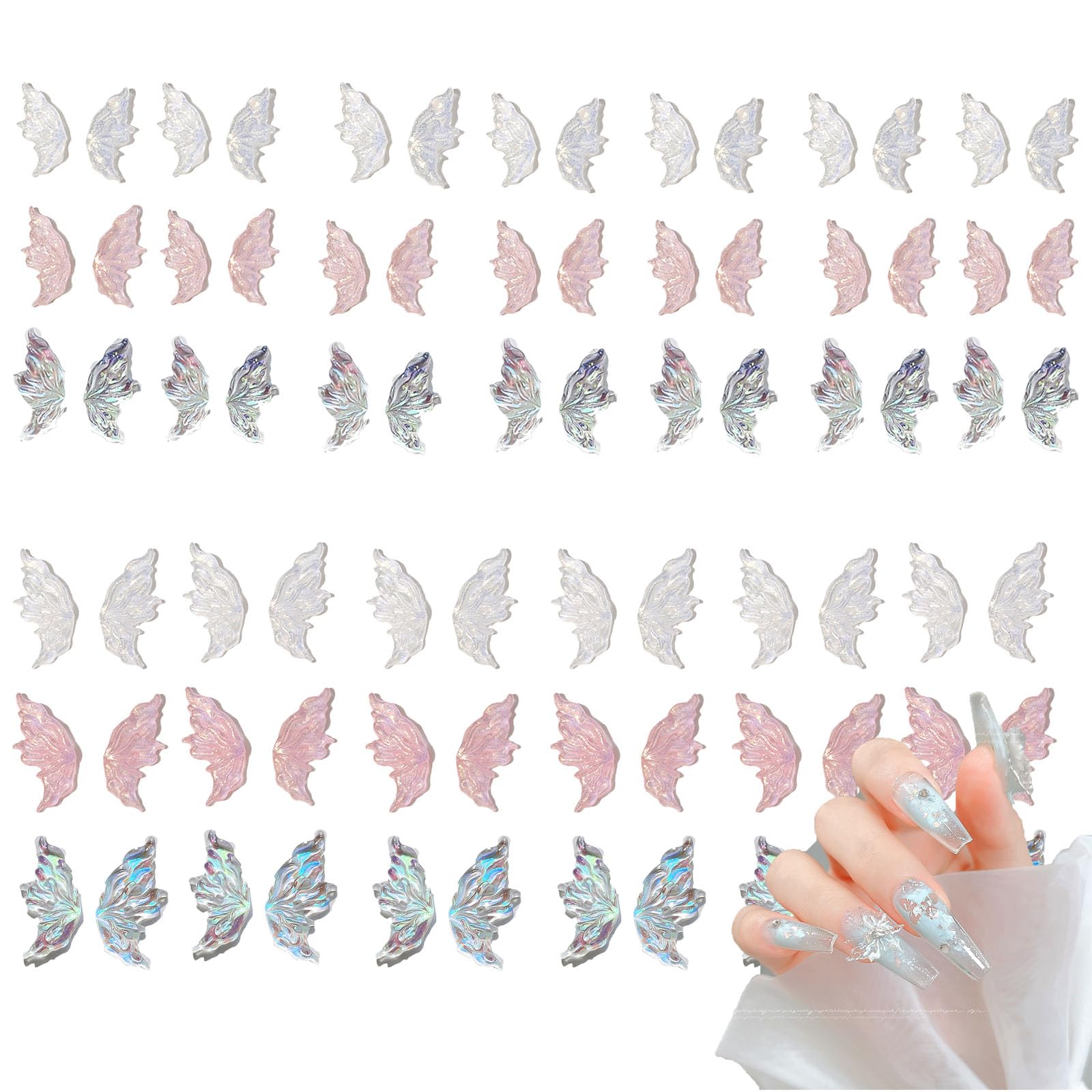 3D Resin Butterfly Nail Art Charms,Rookii Shiny Phantom Color Nail Art Rhinestones Pearls for DIY Nail Art Decoration Making Craft for Women Girls Manicure (Illusion Color60)