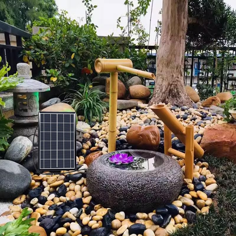 Kit de Fuente de Agua de bambú, con Bomba de Agua Solar, diseño oscilante, para Bricolaje, Oasis Interior/Exterior, decoración de jardín japonés,35.4in