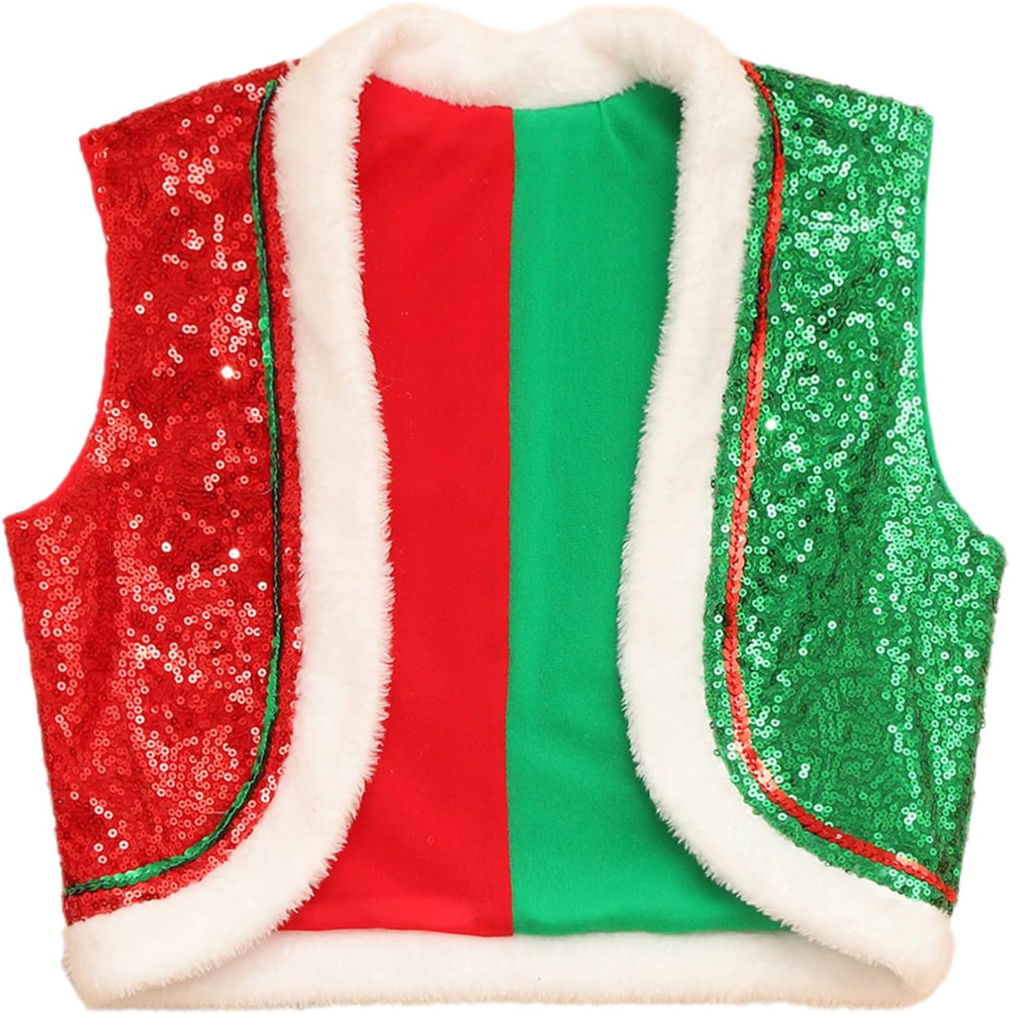 YiZYiF Girls Christmas Vest Sleeveless Open Front Waistcoat Elf Top Outwear Sparkle Sequins Holiday Fancy Dress-up