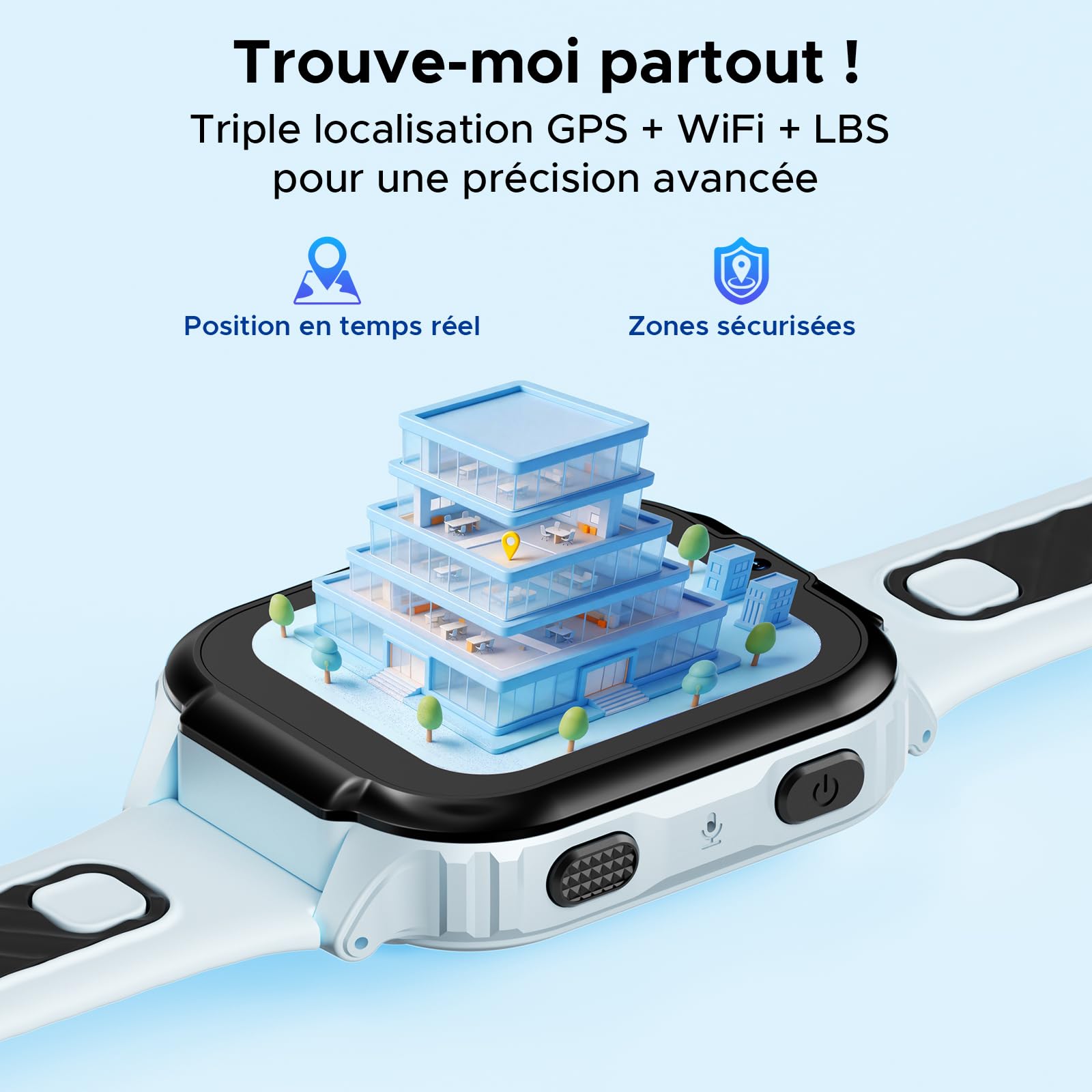 4G Anyscene S1 Montre Connectée Enfant GPS, Appels Vidéo, Chat Vocal, SOS, 800mAh Batterie, Étanche IPX7, Mode École et Podomètre, Smart Watch Enfant avec Écran HD 1,83'' (Bleu Clair)