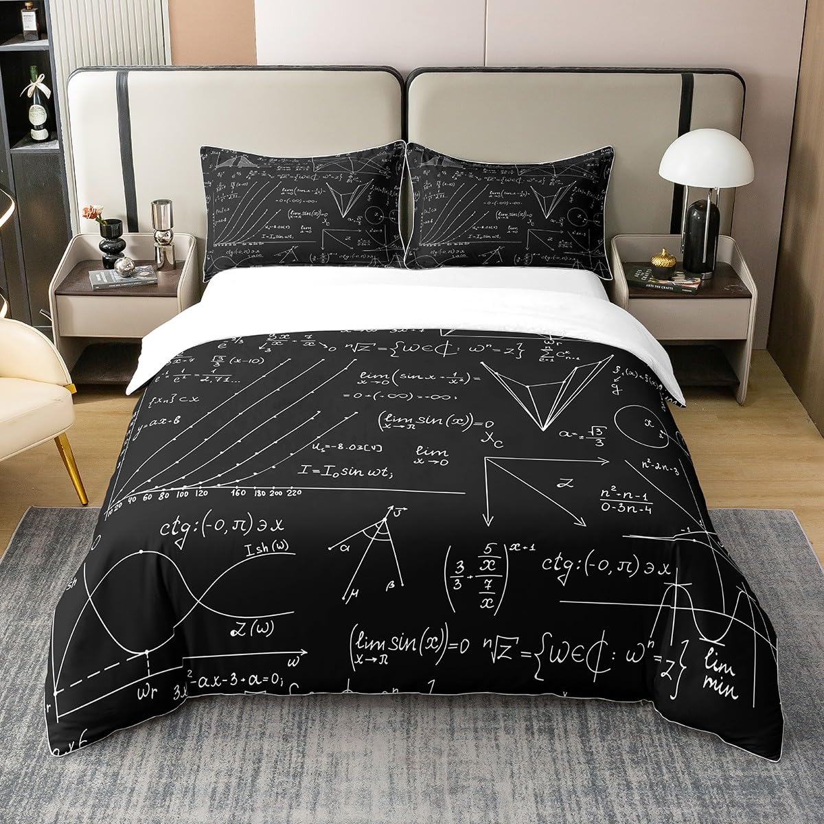 Richhome Boys Multi 05 Modern Math 100% Nature Cotton Duvet Cover Single,School Genius Smart Student Math Super Soft Bedding Set,Science Numbers Formules Image Art Comforter Cover Bedding 2 Piece (No Comforter)