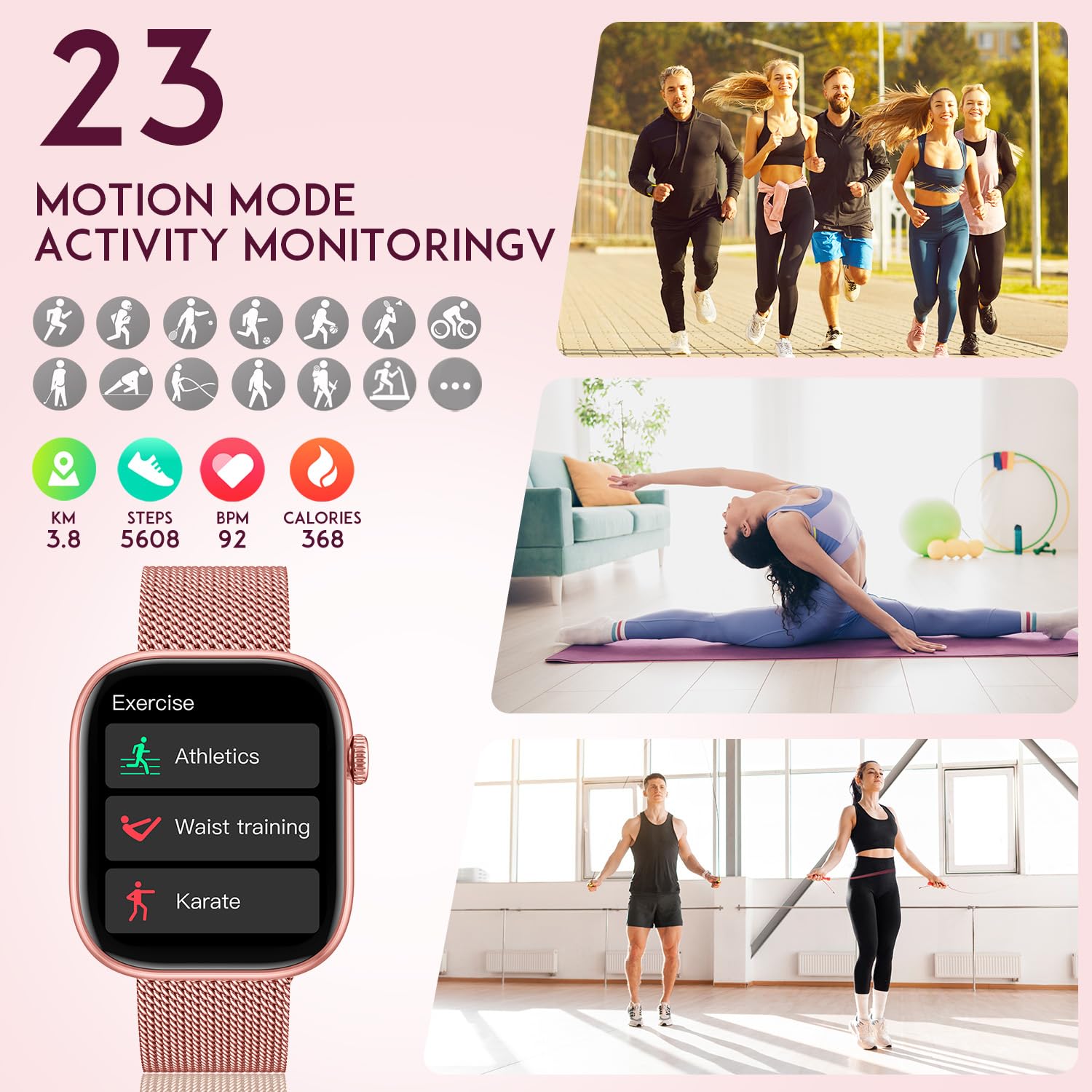 Montre Connectée Femme Smartwatch Fitness: 1.83" Sport Smart Watch avec Appel Bluetooth 20+ Sport Mode Podometre Moniteur de Sante Fréquence Cardiaque Montres Intelligente Compatible iOS et Andriod