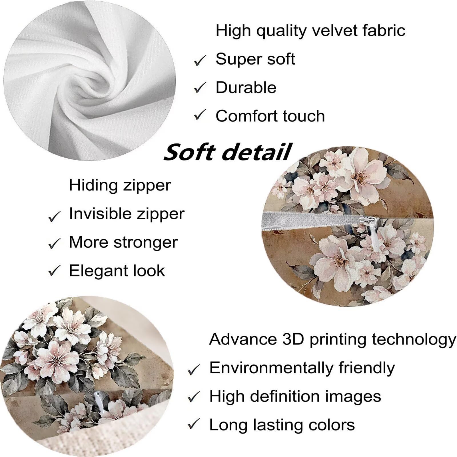Rosa Federe Cuscini Divano 50x50cm, Cuscini da Esterno Set de 4, Cod-121 | Velour Copricuscini Decorativi Letto Arredo, per Letto, Soggiorno, Giardino, Esterno, Casa Decorazione Set di 4 Pianta