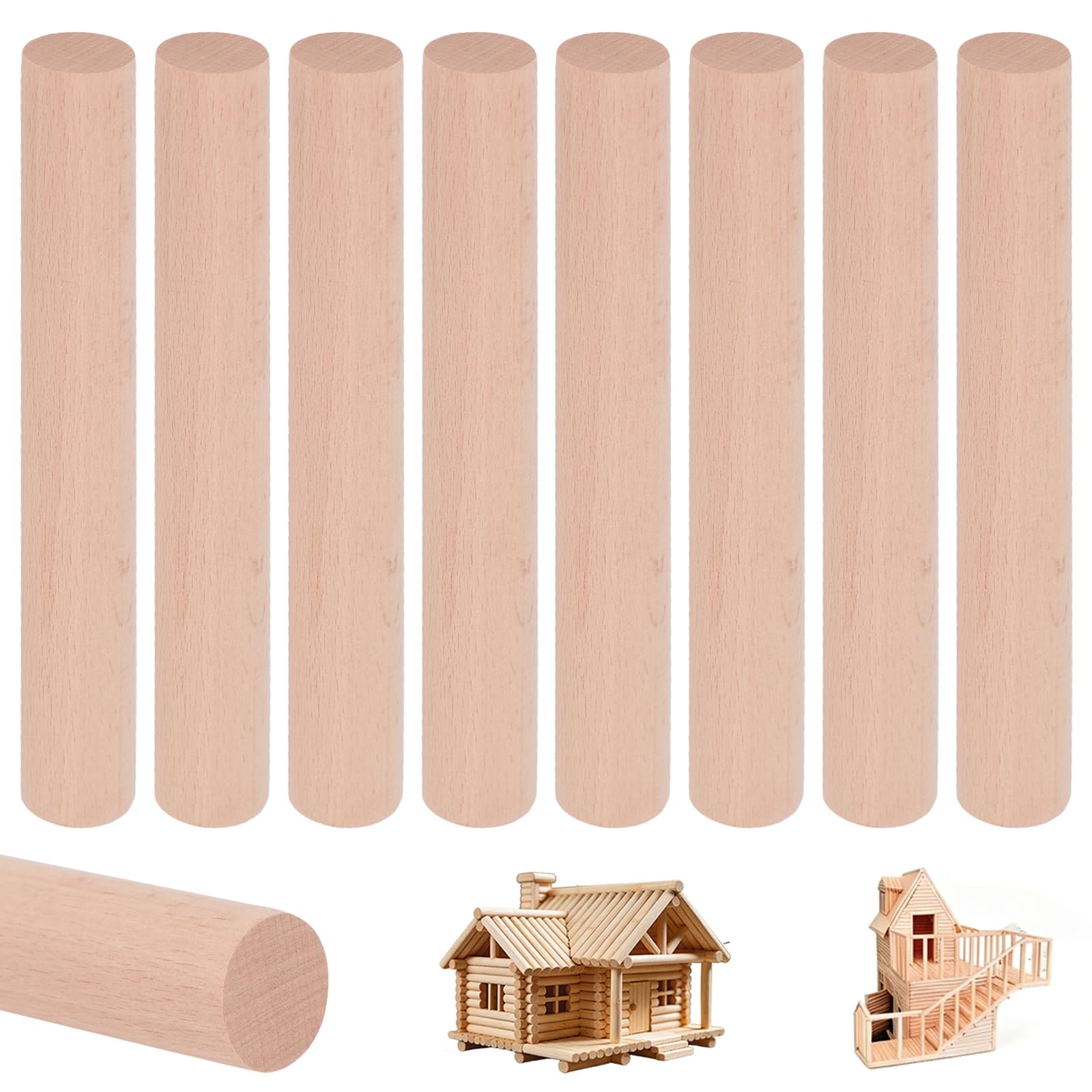 Cheville en bois de 2,5 x 20,3 cm lot de 8 tourillons ronds en bois brut pour bricolage