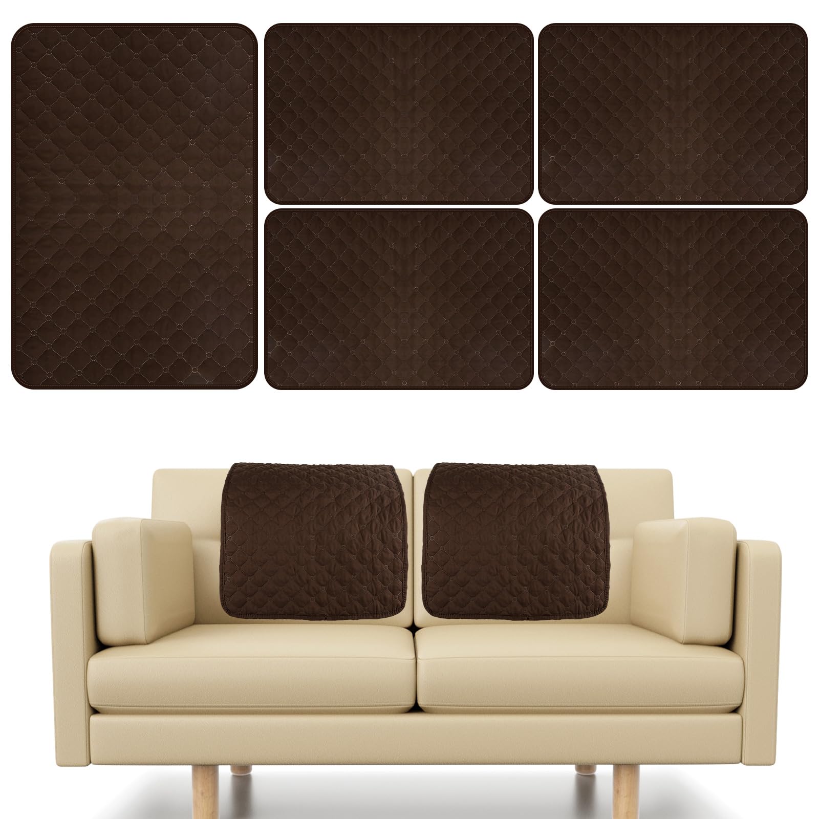 Gatphy 5PCS Sofa Headrest Cover Nonslip Washable Abrasion Recliner Chair Covers 57x38cm Headrest Protector Cover for Recliner, Chair, Sofa (5 PCS Brown)