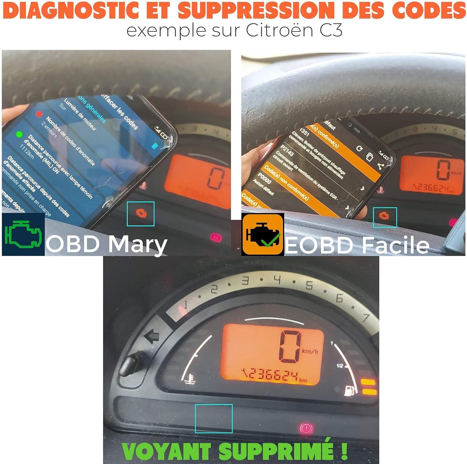 OBD2 Connexion Bluetooth + Support Francais 7/7J - Diagnostic des Codes Moteur en 3 Min ! Valise de Diagnostic Compatible avec la majorité des VÉHICULES - Vendeur Francais avec Support 7/7J 2026