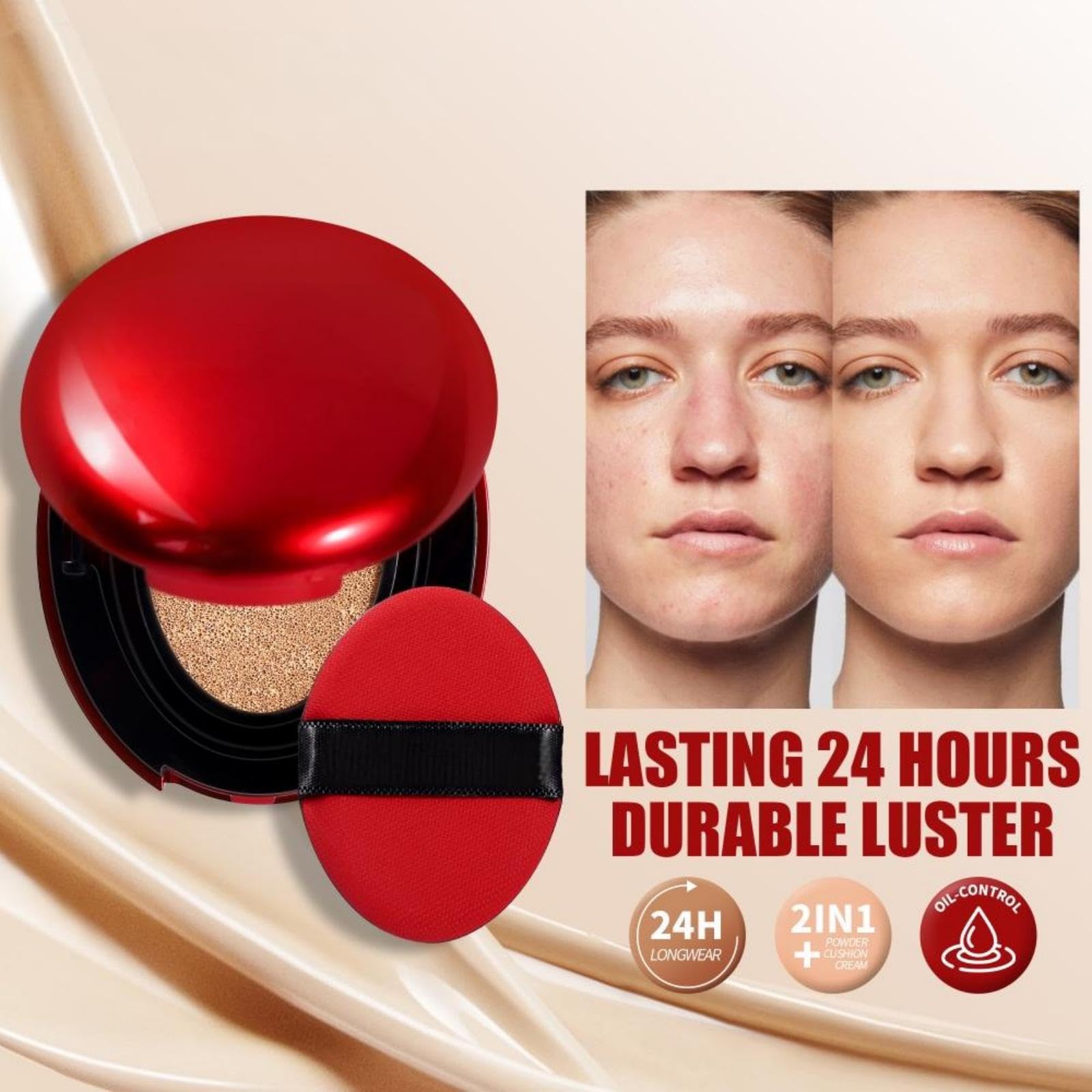Cushion Foundation Full Coverage Long Lasting Makeup, Natural Matte Finish with Moisturizing Formula - Image 4