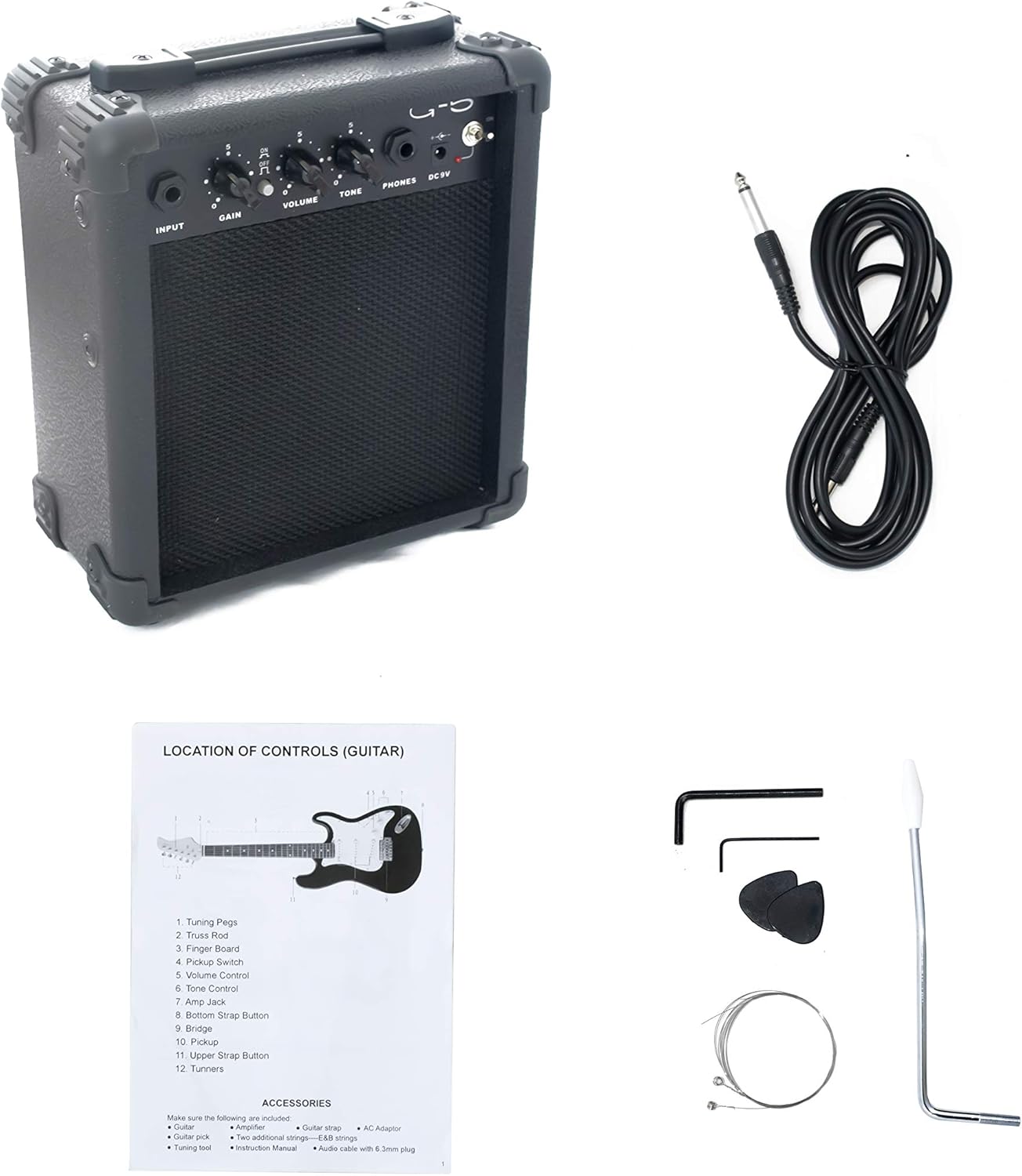 Full-Size 39“ Adult/Teenagers 13-18 Electric Guitar Vintage Sunbrust Color with 5W Amplifier, Extra Strings, Cable and Guitar Pick