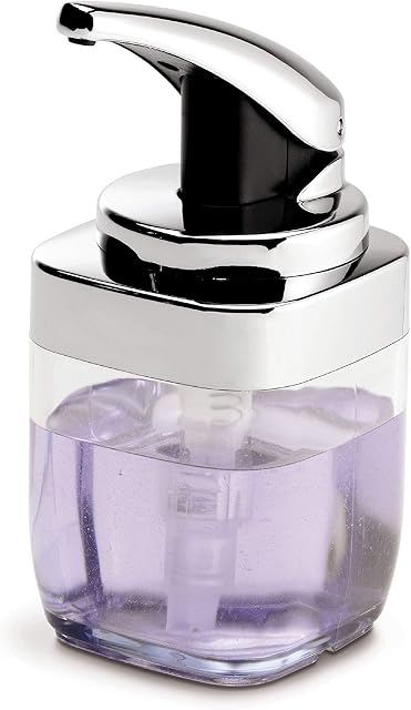 simplehuman BT1076 444ml Square Push Pump Liquid Soap Dispenser, Effortless Dispensing, Precision Lever, Easy to Refill, Chrome Plastic