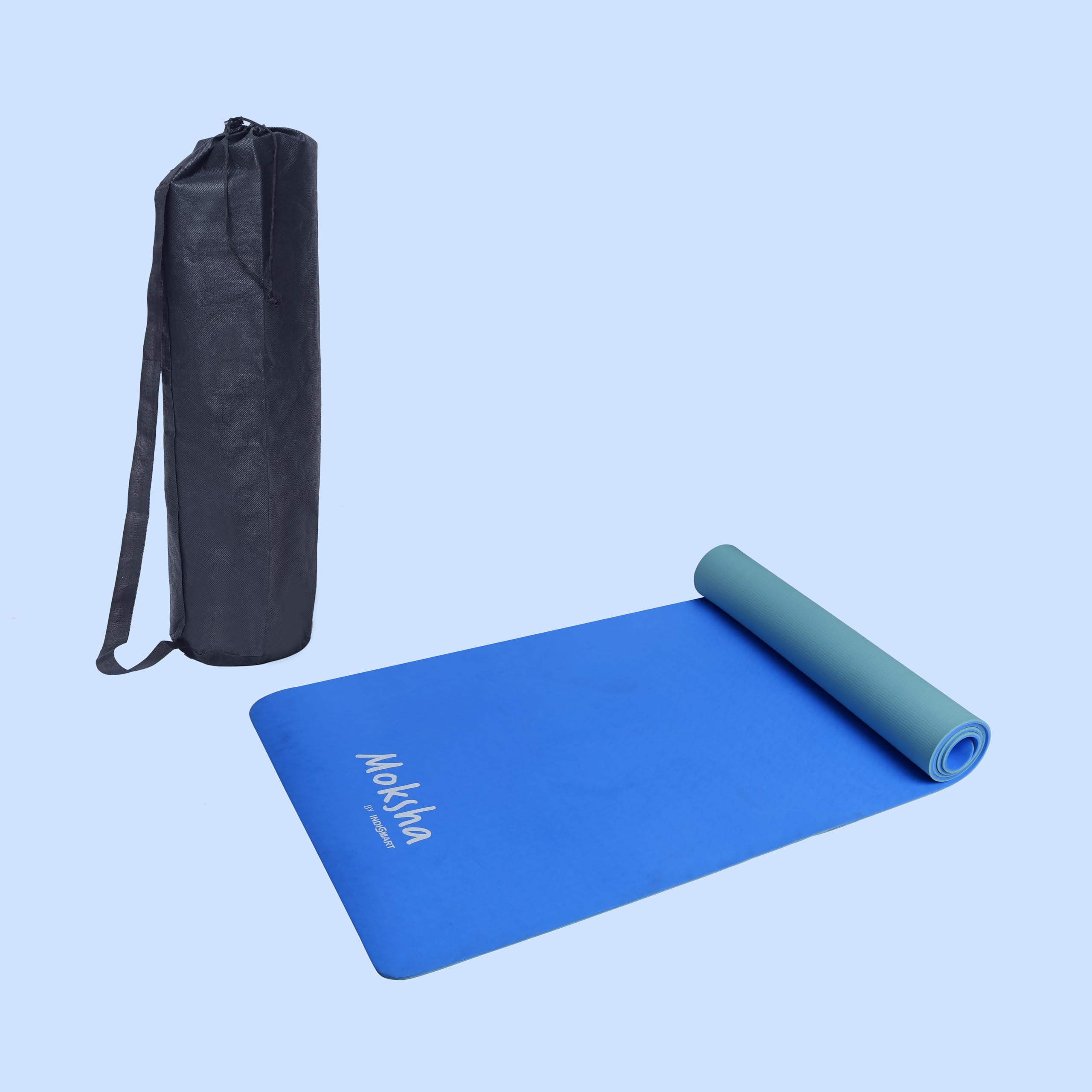 Moksha Dual Yoga Mat For Women & Men With Cover Bag And Cotton Bag, TPE Material Extra Thick, Ultra-Grip High-Performance Yoga Mat - 6mm, Extra Long & Lightweight - (Blue&Green)-image-6