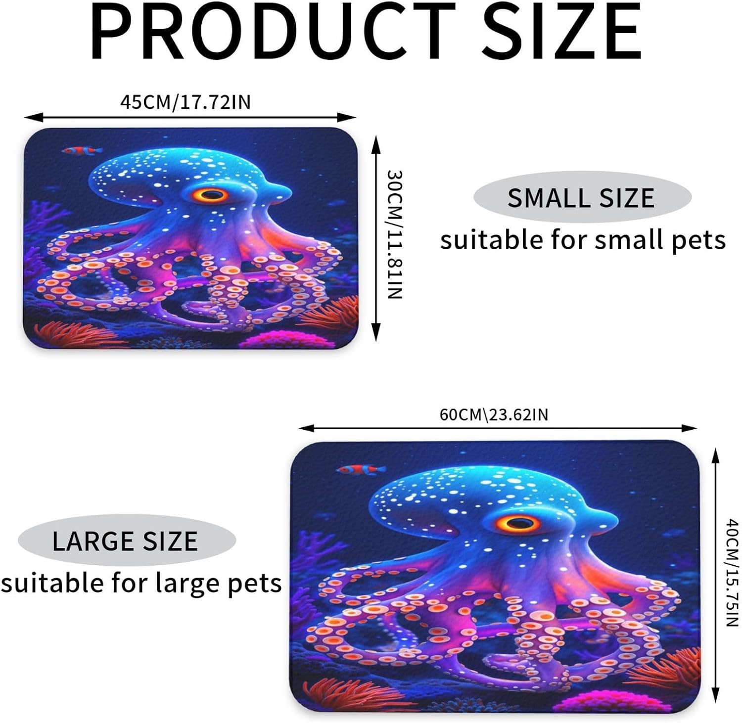Colorful Octopus Pet Food Mat Dog Non-Slip Feeding Mat Cat Bowl Mats Pets Placemat for Food and Water 40x60cm