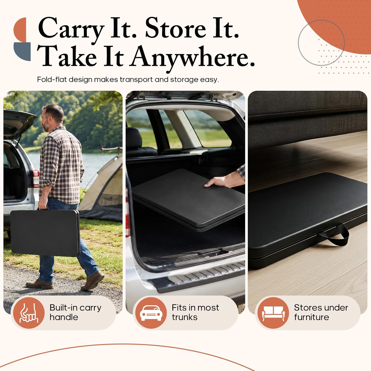 34" Square Folding Card Table, Fold-in-Half Portable Table, Black