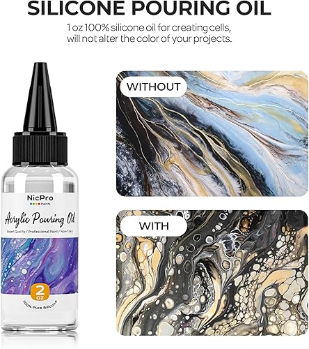Miniatura 4 de Nicpro Pintura acrílica de color negro azabache, suministros de pintura premezclada de 69 onzas con aceite de silicona para verter aceite y guantes