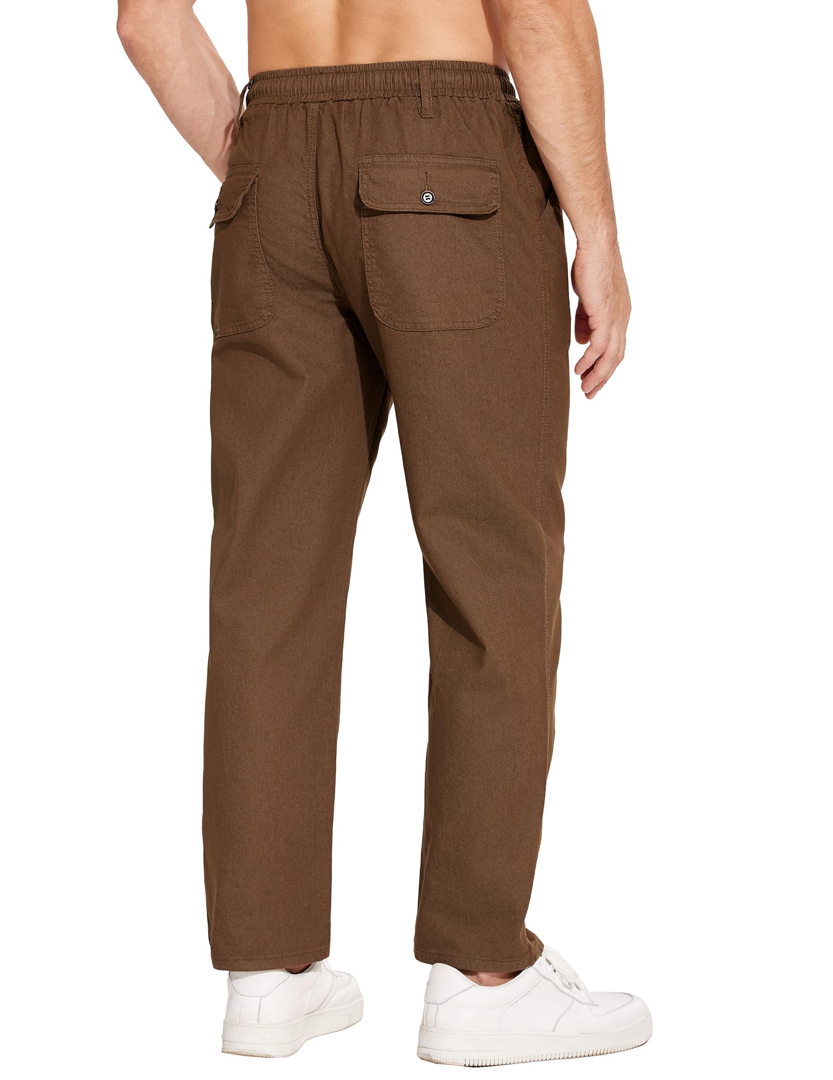COOFANDY Jean Homme Droit Extensible Pantalon Décontracté Taille Élastique avec Cordon Poches Cargo