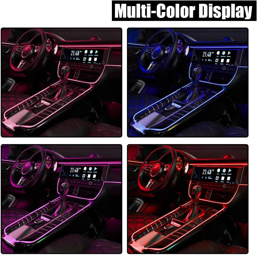 EL Wire Interior Car LED Strip Lights, USB Car Neon Light Strip with Sewing Edge, 16FT Neon Light 5V with Fuse Protection, Electroluminescent Car Indoor Decorations (Red)